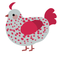 A silver and crimson chicken with a speckle pattern