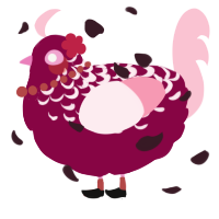 A maroon and rose chicken with a half-lace pattern