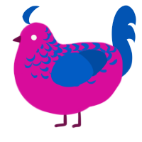 A fuchsia and ultramarine chicken with a half-lace pattern