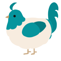 A cream and teal chicken with a head pattern