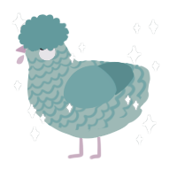 A turquoise and teal chicken with a lace pattern