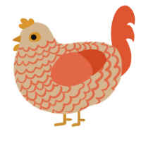 A beige and vermilion chicken with a lace pattern