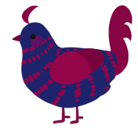 A navy and maroon chicken with a bar pattern