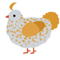 A mist and orange chicken with a speckle pattern
