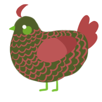 A olive and red chicken with a lace pattern