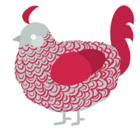 A silver and crimson chicken with a double-lace pattern