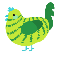 A lime and viridian chicken with a bar pattern