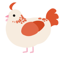 A cream and vermilion chicken with a neck-speckle pattern