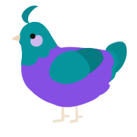 A blurple and teal chicken with a head pattern