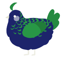 A navy and viridian chicken with a half-lace pattern
