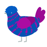A ultramarine and plum chicken with a bar pattern