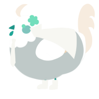 A silver and cream chicken with a head pattern