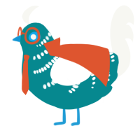 A teal and white chicken with a half-bar pattern