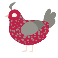 A crimson and ash chicken with a speckle pattern