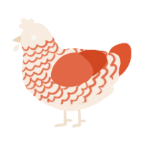 A cream and vermilion chicken with a lace pattern