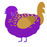 A violet and gold chicken with a half-lace pattern