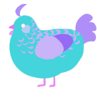 A aqua and lilac chicken with a half-lace pattern