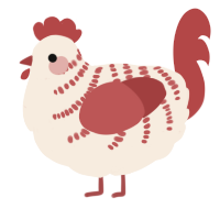 A cream and red chicken with a half-bar pattern