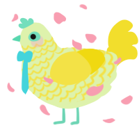A apple and yellow chicken with a lace pattern