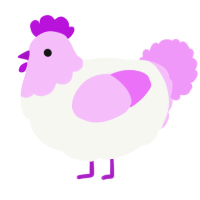 A white and lavender chicken with a head pattern