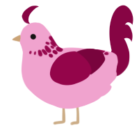 A pink and maroon chicken with a neck-speckle pattern