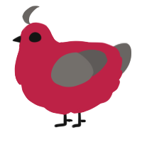 A crimson and grey chicken