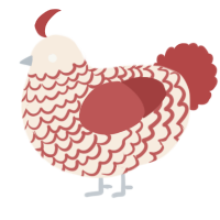 A cream and red chicken with a lace pattern