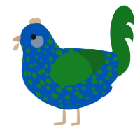 A ultramarine and leaf chicken with a speckle pattern
