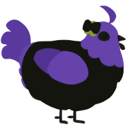 A black and indigo chicken with a head pattern