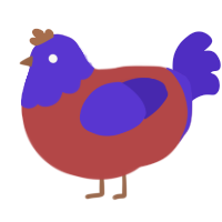 A red and indigo chicken with a head pattern