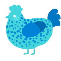 A aqua and sapphire chicken with a speckle pattern