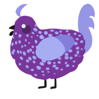 A plum and blurple chicken with a speckle pattern