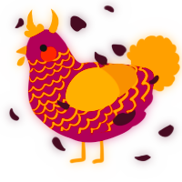 A wine and ochre chicken with a lace pattern