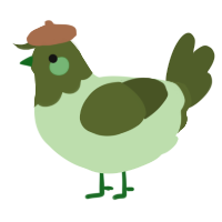 A gluppy and olive chicken with a head pattern