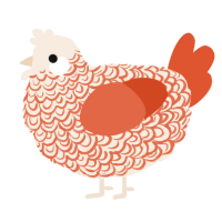 A cream and vermilion chicken with a double-lace pattern