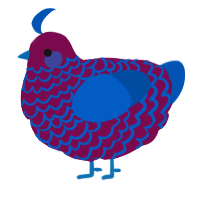 A wine and ultramarine chicken with a lace pattern