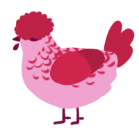 A pink and crimson chicken with a half-lace pattern