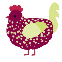 A maroon and lemon chicken with a speckle pattern