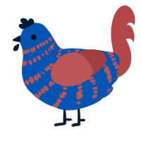 A ultramarine and red chicken with a bar pattern