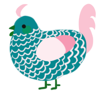 A teal and rose chicken with a lace pattern