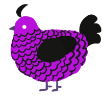A amethyst and black chicken with a lace pattern