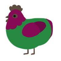 A viridian and wine chicken with a head pattern