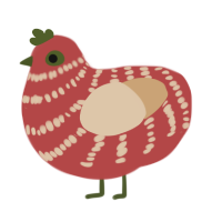 A red and beige chicken with a bar pattern