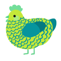 A lime and teal chicken with a lace pattern