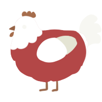 A red and white chicken with a head pattern