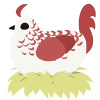 A white and red chicken with a half-lace pattern