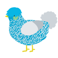 A cerulean and mist chicken with a double-lace pattern