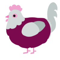 A wine and silver chicken with a head pattern