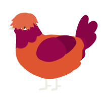A vermilion and maroon chicken with a head pattern