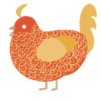 A vermilion and honey chicken with a double-lace pattern